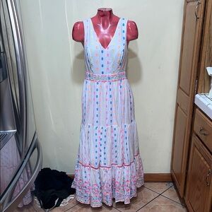 Lilly Pulitzer White and Pink Sleeveless Maxi Sundress